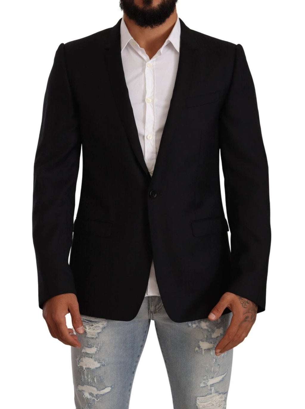 Dolce & Gabbana Black Wool Single Breasted Suit GOLD Jacket by Dolce & Gabbana