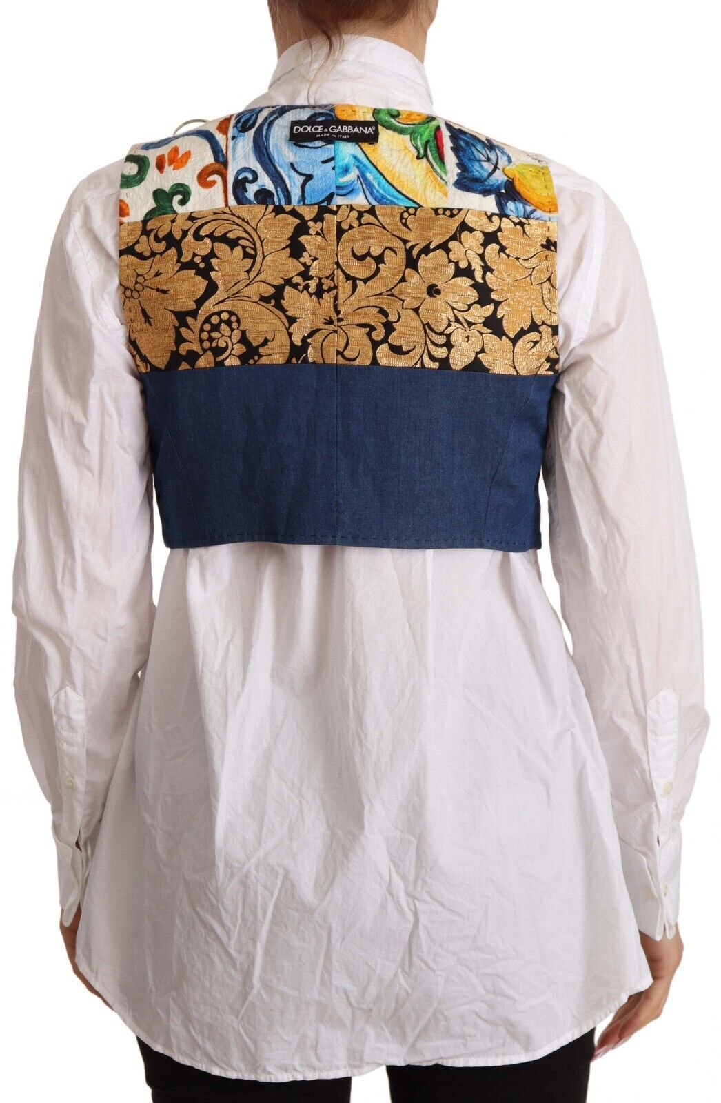 Dolce & Gabbana Multicolor Embellished Waist Coat Cotton Top by Dolce & Gabbana