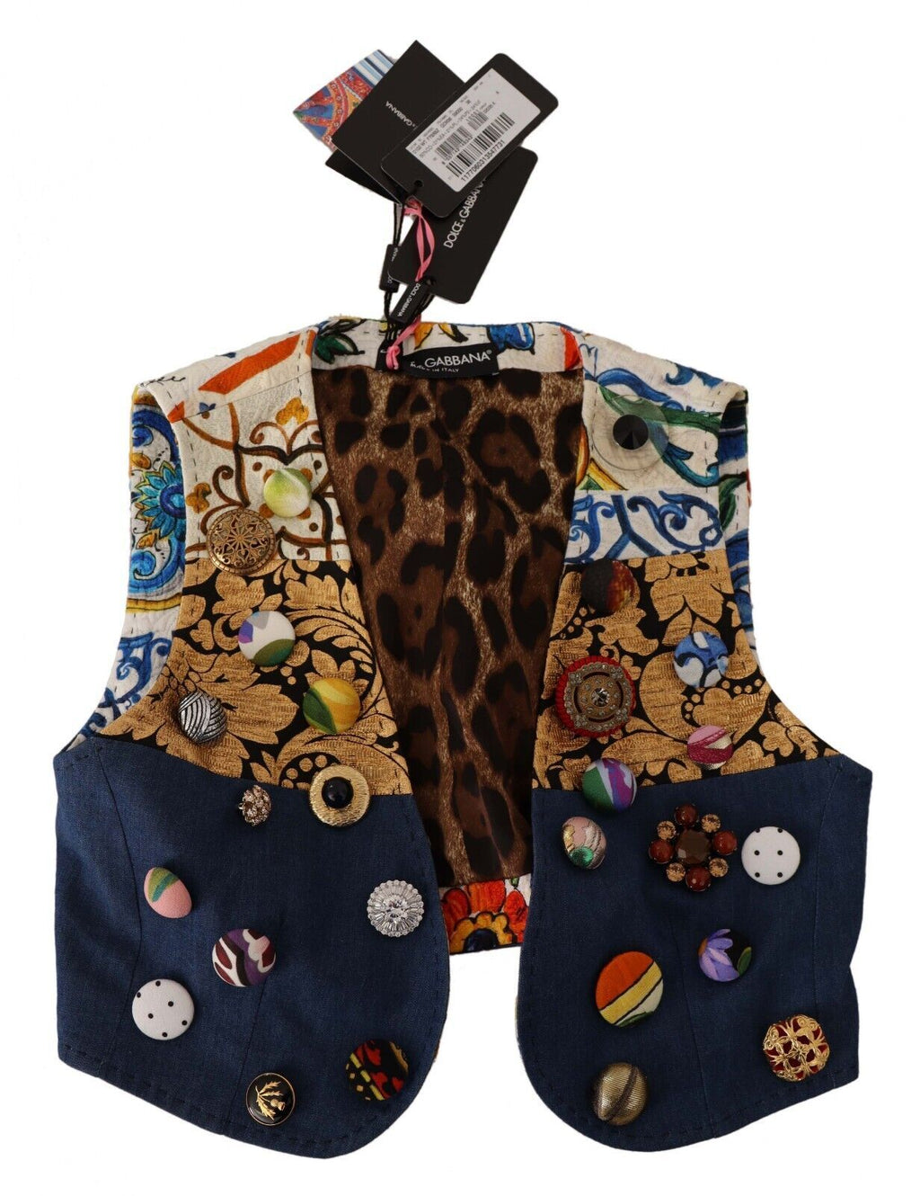 Dolce & Gabbana Multicolor Embellished Waist Coat Cotton Top by Dolce & Gabbana