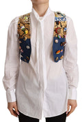 Dolce & Gabbana Multicolor Embellished Waist Coat Cotton Top by Dolce & Gabbana