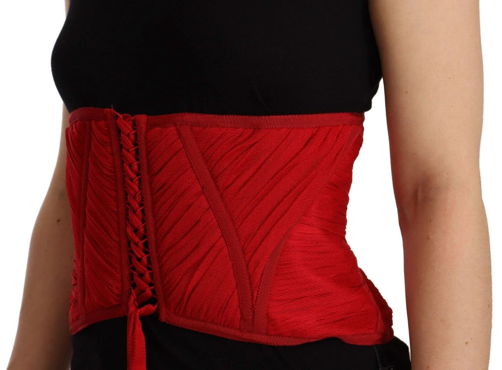 Dolce & Gabbana Red Corset Belt Stretch Waist Strap Silk Top by Dolce & Gabbana