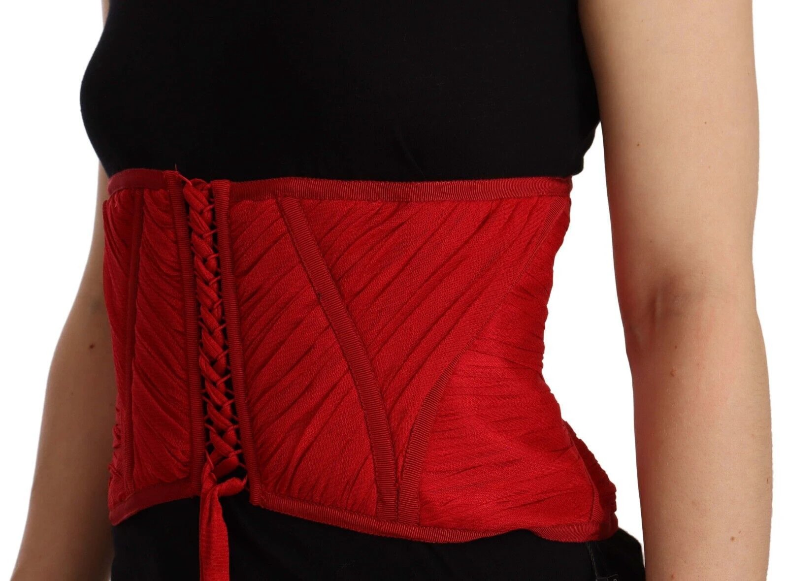 Dolce & Gabbana Red Corset Belt Stretch Waist Strap Silk Top by Dolce & Gabbana