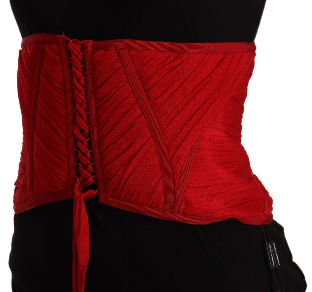 Dolce & Gabbana Red Corset Belt Stretch Waist Strap Silk Top by Dolce & Gabbana