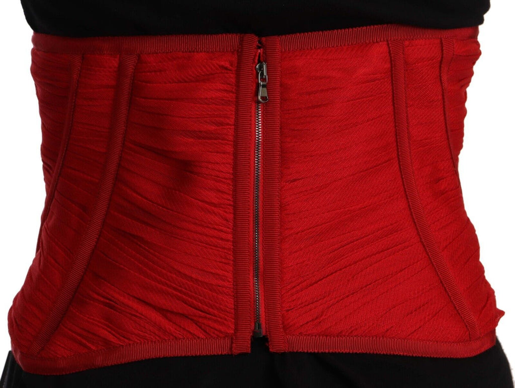 Dolce & Gabbana Red Corset Belt Stretch Waist Strap Silk Top by Dolce & Gabbana