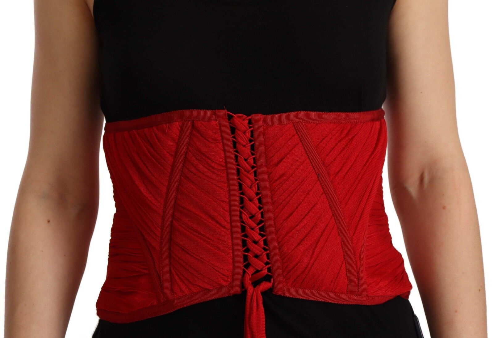 Dolce & Gabbana Red Corset Belt Stretch Waist Strap Silk Top by Dolce & Gabbana