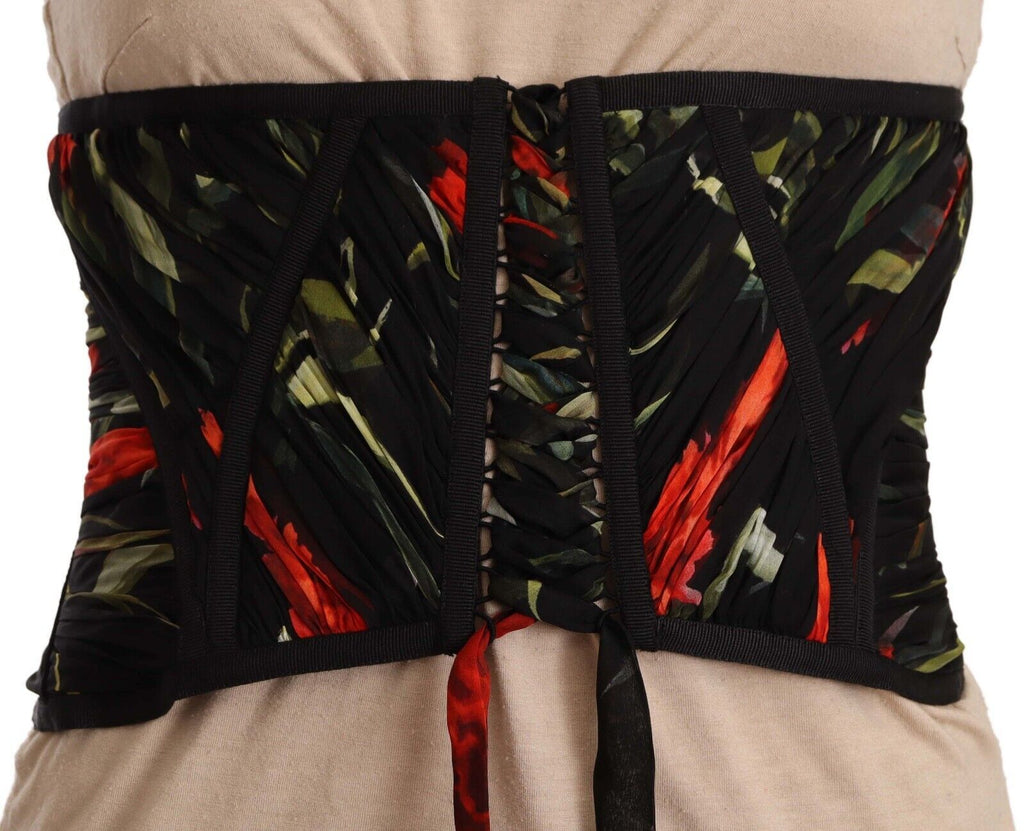 Dolce & Gabbana Black Corset Belt Stretch Waist Strap Silk Top by Dolce & Gabbana