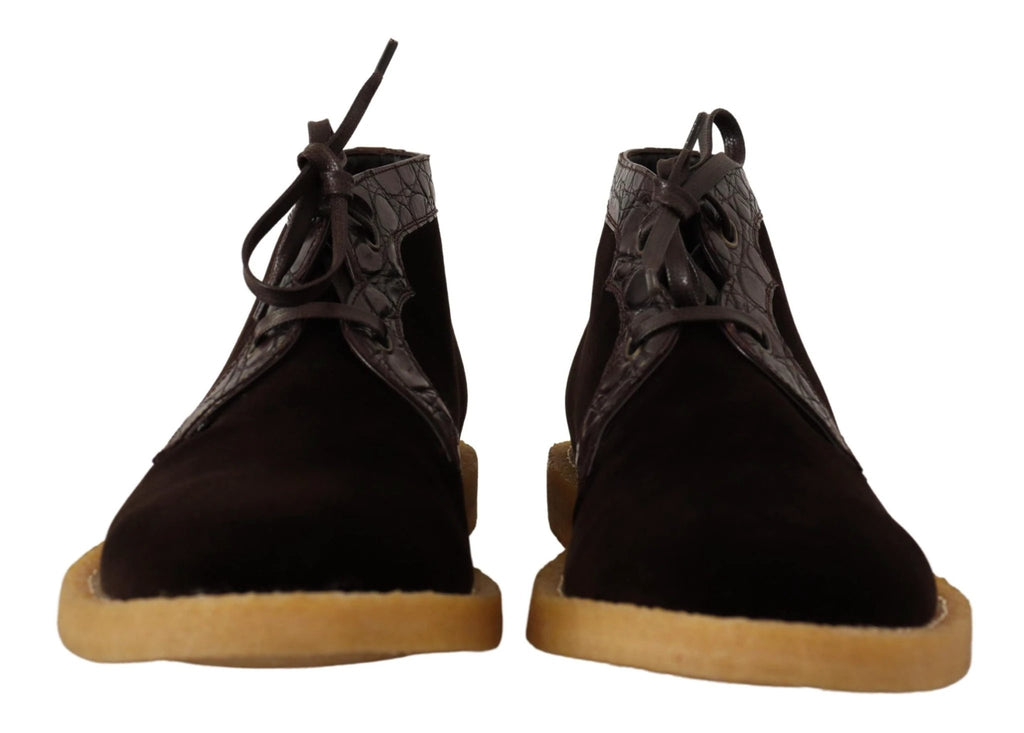 Dolce & Gabbana Brown Velvet Exotic Leather Boots by Dolce & Gabbana