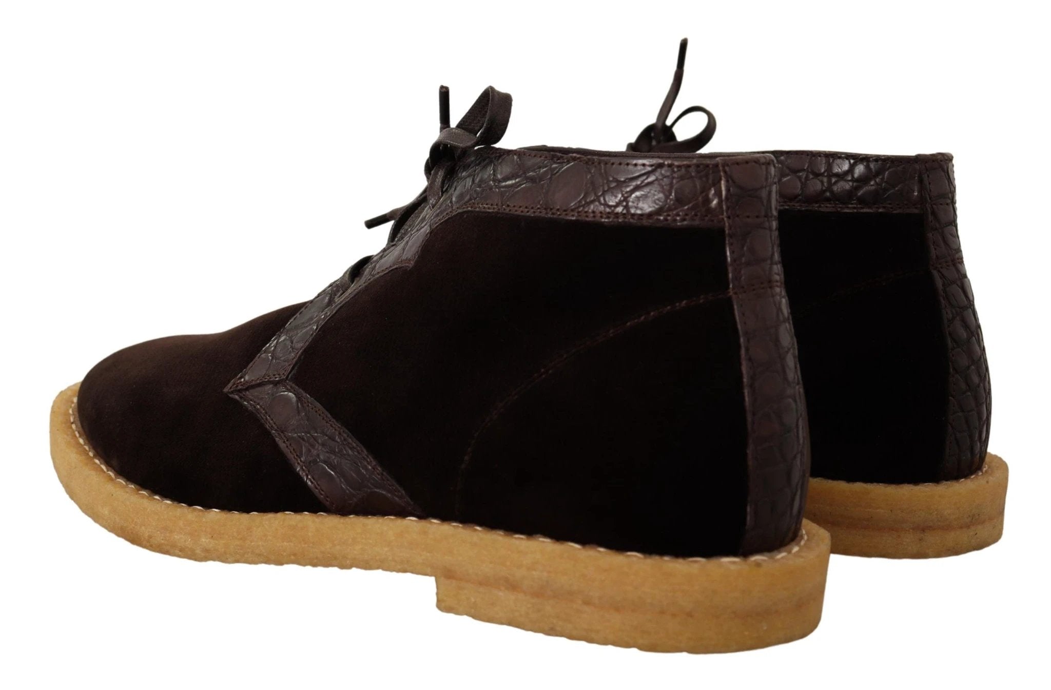Dolce & Gabbana Brown Velvet Exotic Leather Boots by Dolce & Gabbana