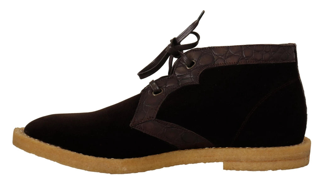Dolce & Gabbana Brown Velvet Exotic Leather Boots by Dolce & Gabbana