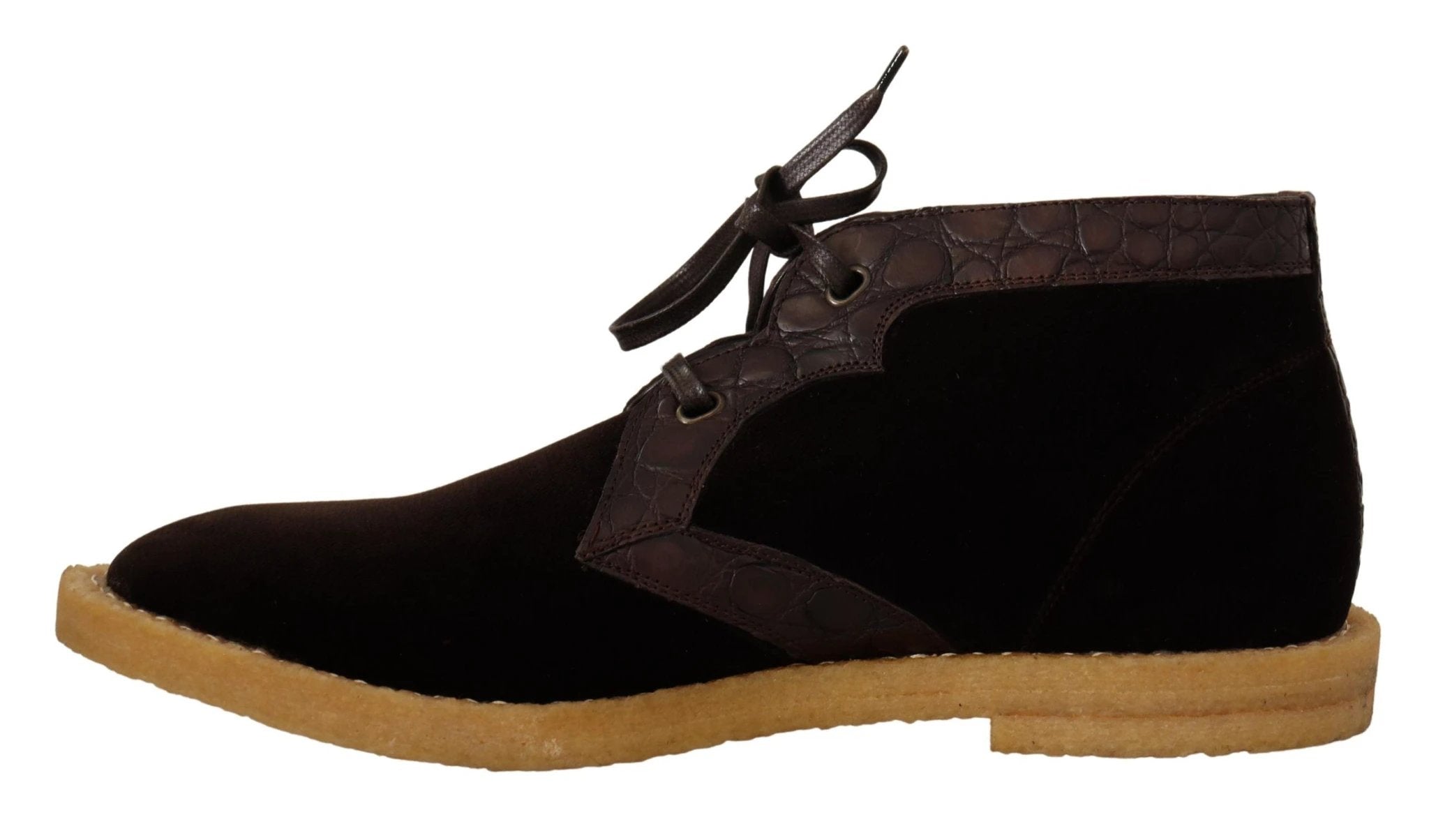 Dolce & Gabbana Brown Velvet Exotic Leather Boots by Dolce & Gabbana