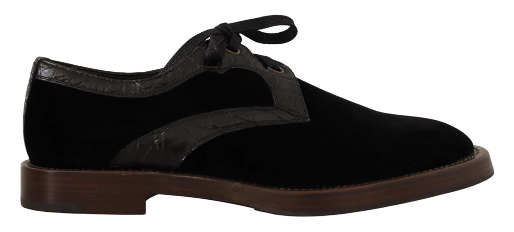 Dolce & Gabbana Black Velvet Exotic Leather Shoes by Dolce & Gabbana