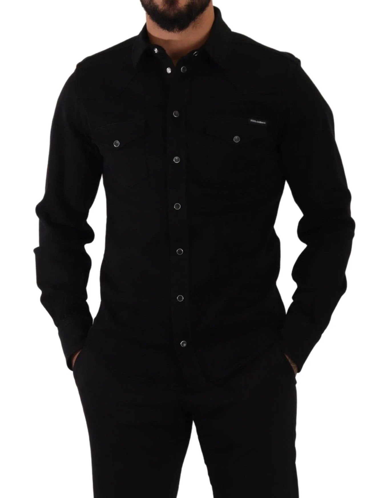 Dolce & Gabbana Black Slim Cotton Denim Stretch Shirt by Dolce & Gabbana