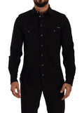 Dolce & Gabbana Black Slim Cotton Denim Stretch Shirt by Dolce & Gabbana
