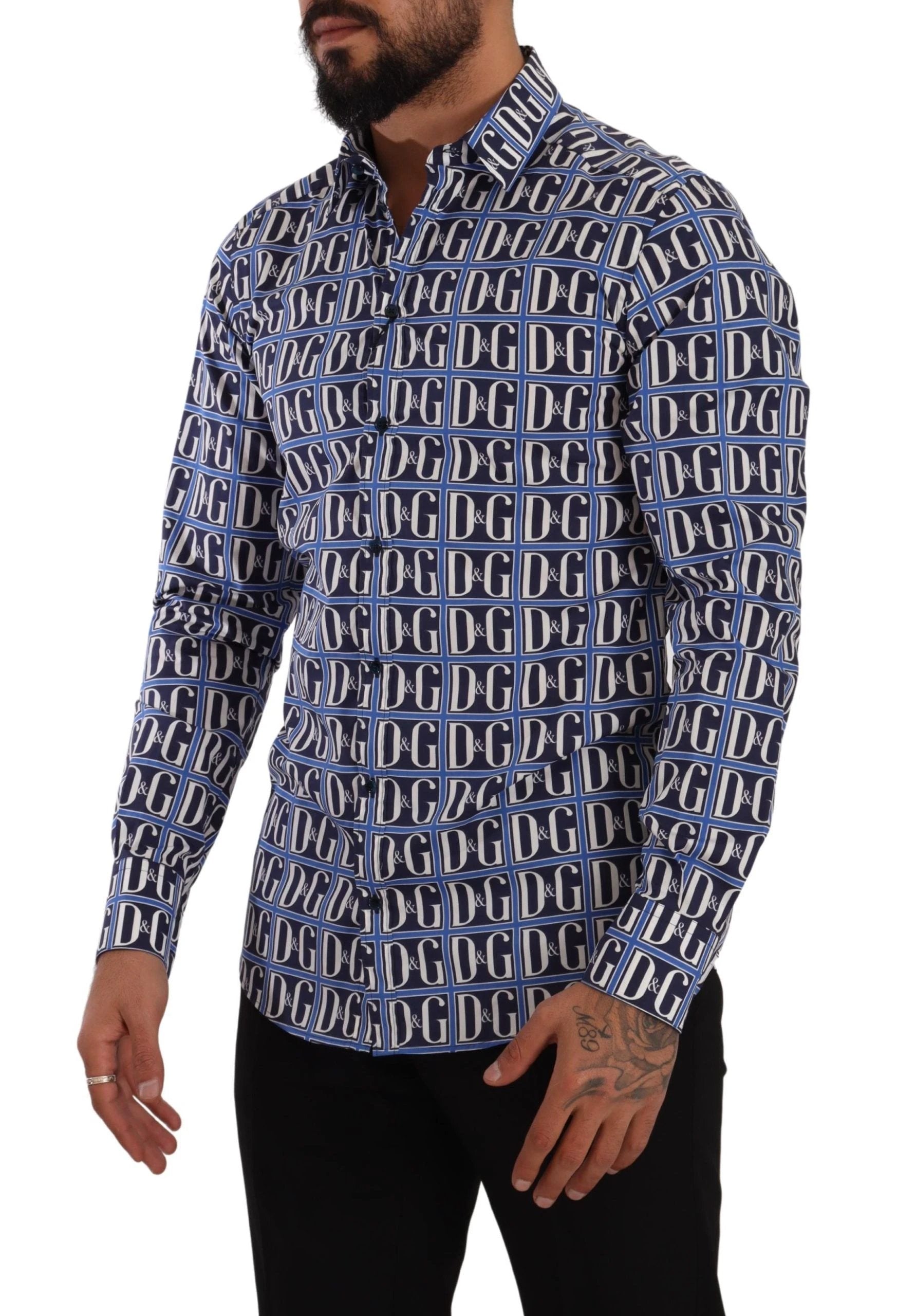 Dolce & Gabbana Blue Logo Mania Slim Fit Cotton Shirt by Dolce & Gabbana