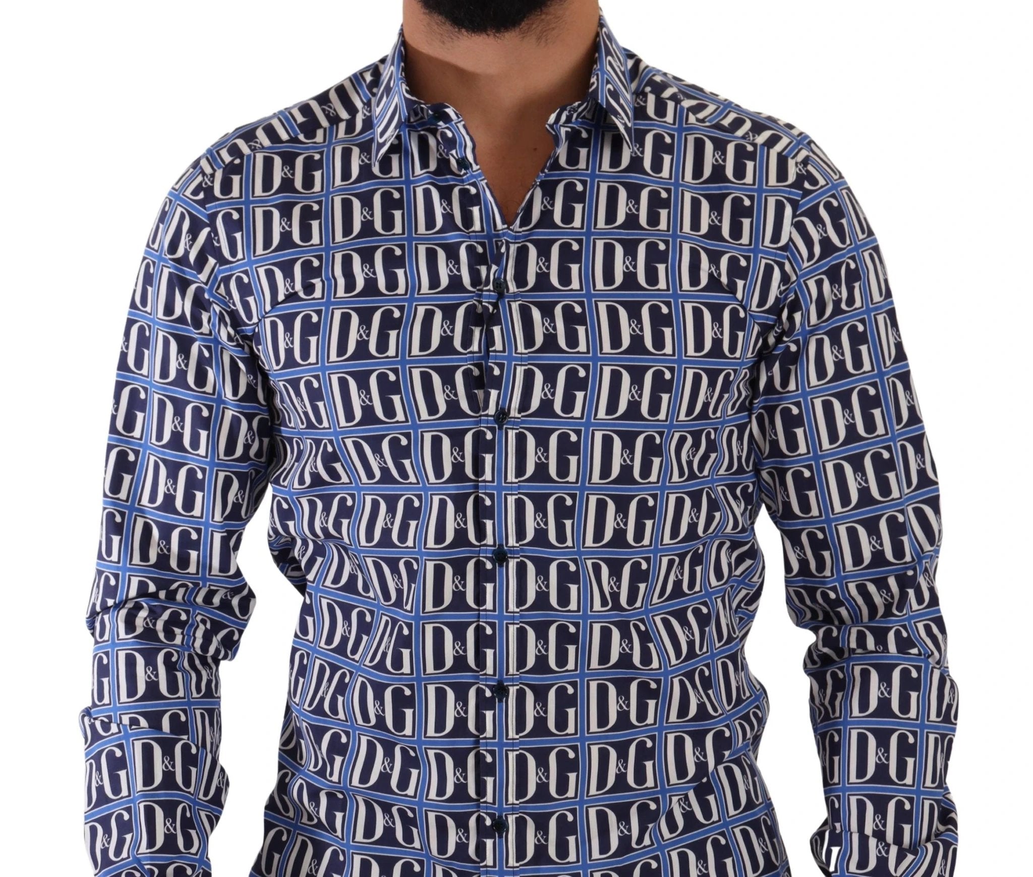 Dolce & Gabbana Blue Logo Mania Slim Fit Cotton Shirt by Dolce & Gabbana