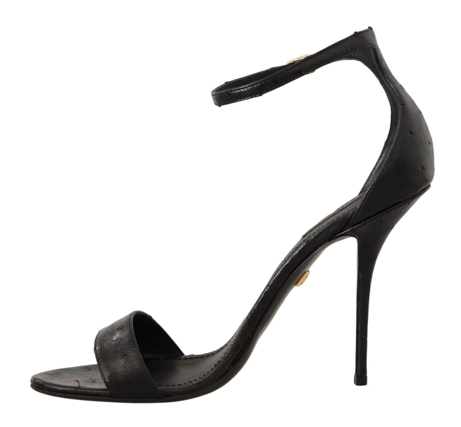 Dolce & Gabbana Black Ostrich Ankle Strap Heels Sandals Shoes by Dolce & Gabbana