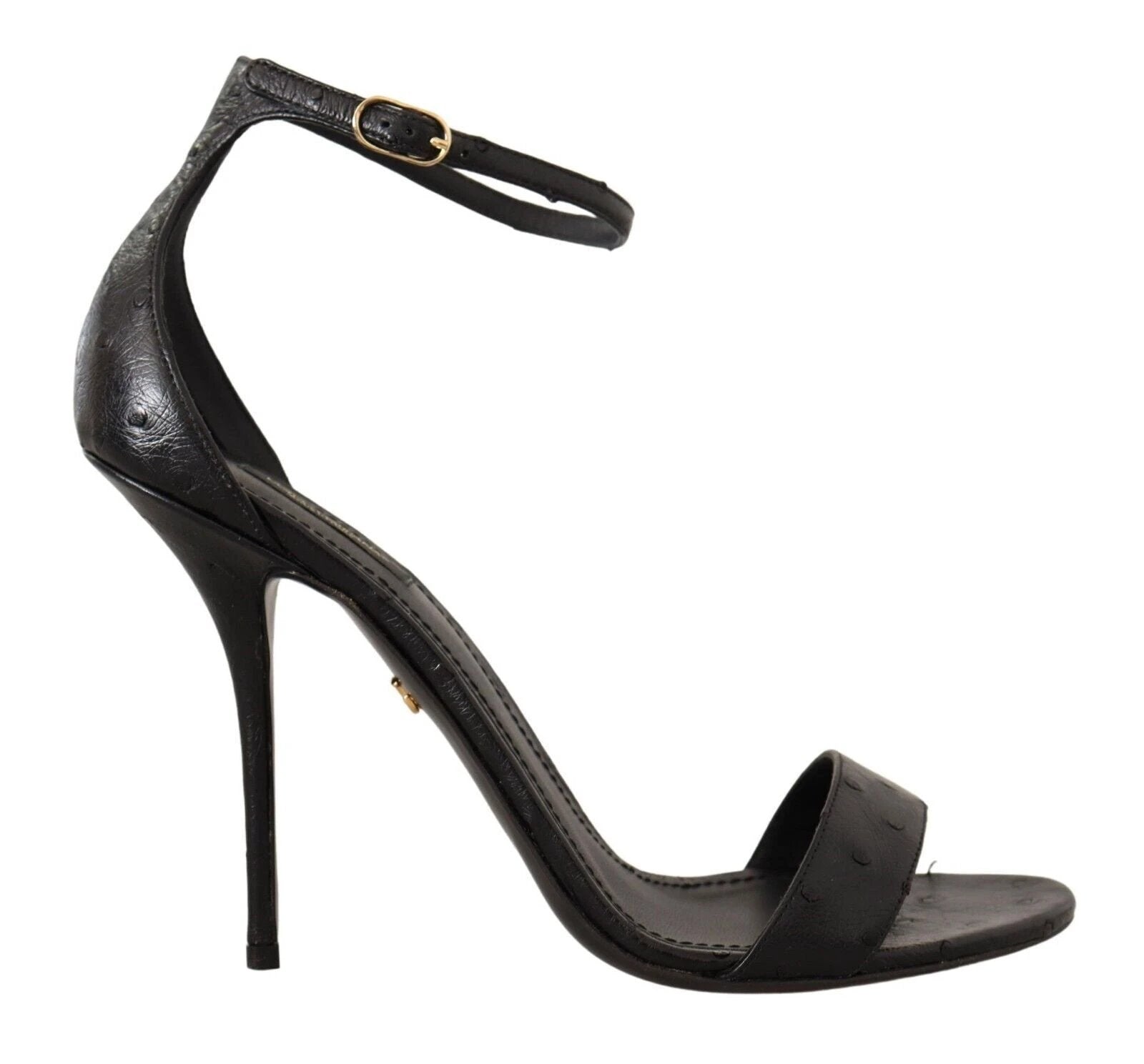 Dolce & Gabbana Black Ostrich Ankle Strap Heels Sandals Shoes by Dolce & Gabbana
