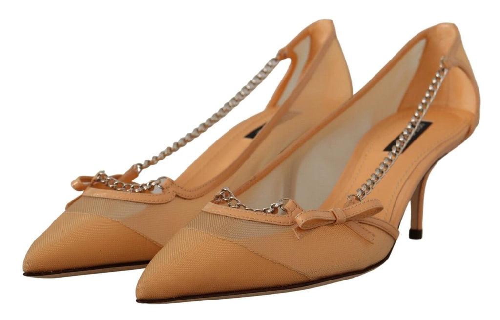 Dolce & Gabbana Peach Mesh Leather Chains Heels Pumps Shoes by Dolce & Gabbana