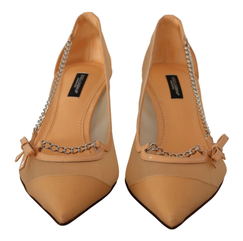 Dolce & Gabbana Peach Mesh Leather Chains Heels Pumps Shoes by Dolce & Gabbana
