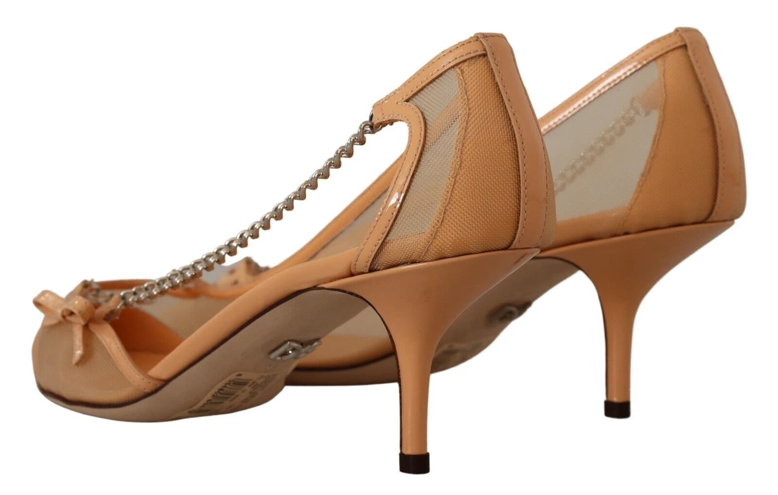 Dolce & Gabbana Peach Mesh Leather Chains Heels Pumps Shoes by Dolce & Gabbana