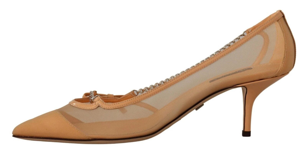 Dolce & Gabbana Peach Mesh Leather Chains Heels Pumps Shoes by Dolce & Gabbana