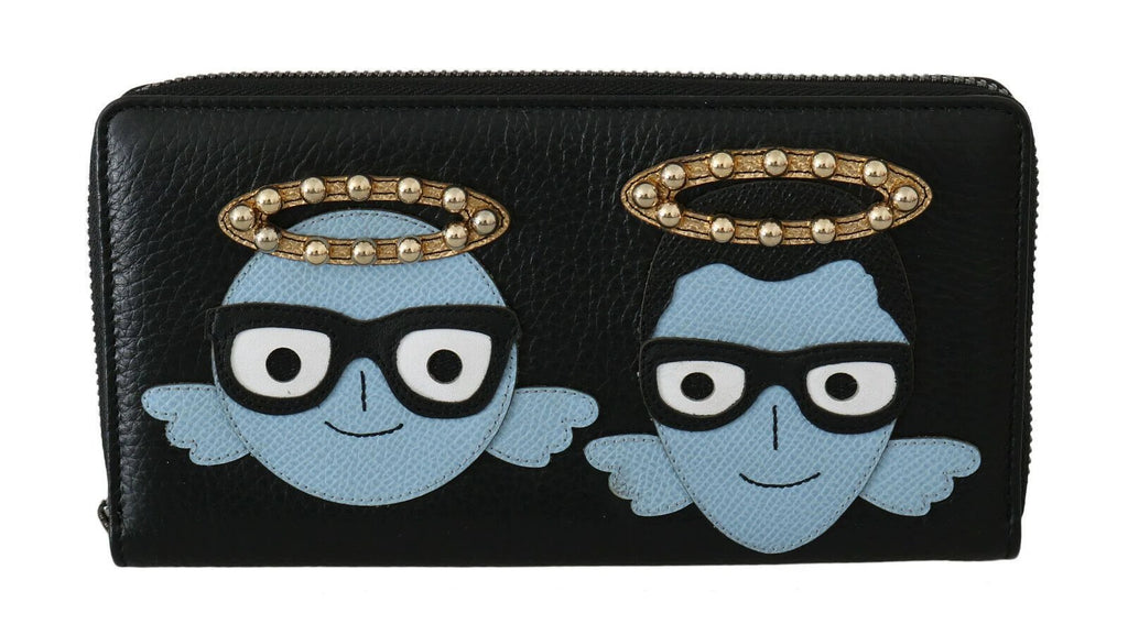 Dolce & Gabbana Black Blue Leather #DGFAMILY Zipper Continental Wallet by Dolce & Gabbana