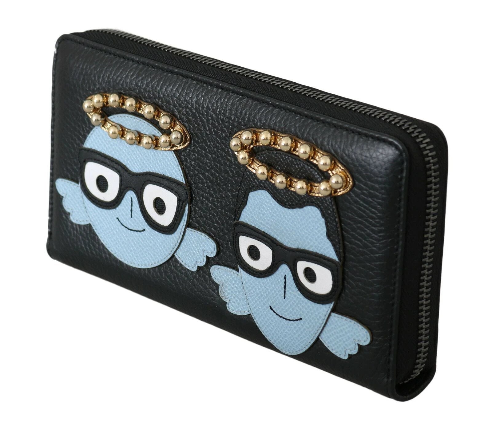 Dolce & Gabbana Black Blue Leather #DGFAMILY Zipper Continental Wallet by Dolce & Gabbana