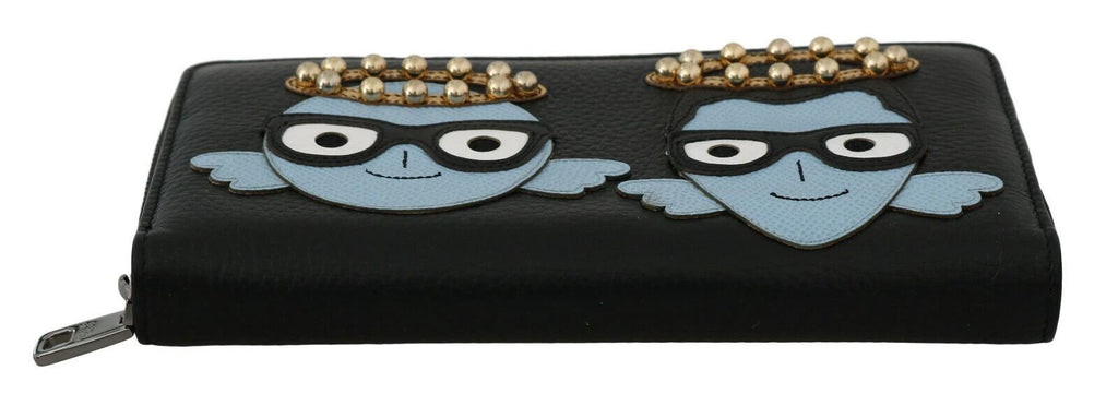 Dolce & Gabbana Black Blue Leather #DGFAMILY Zipper Continental Wallet by Dolce & Gabbana