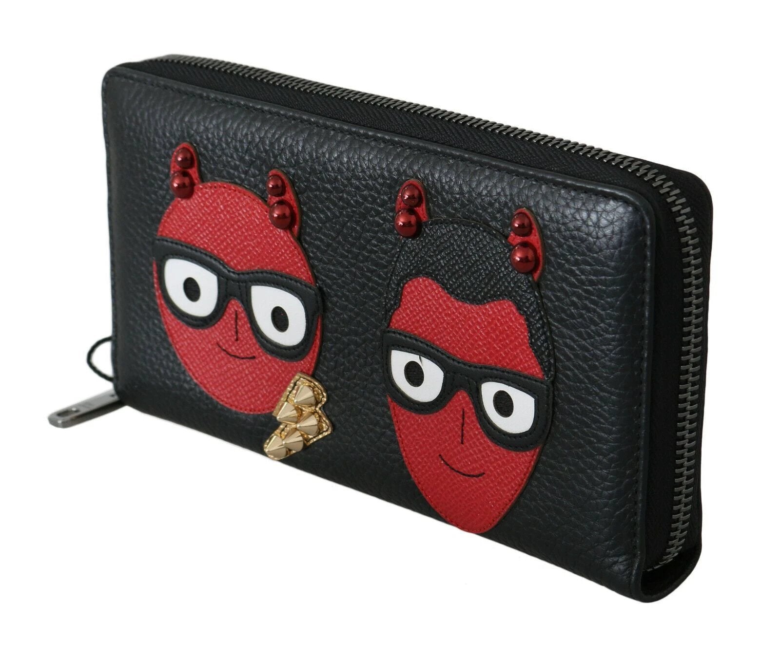 Dolce & Gabbana Black Red Leather #DGFAMILY Zipper Continental Wallet by Dolce & Gabbana