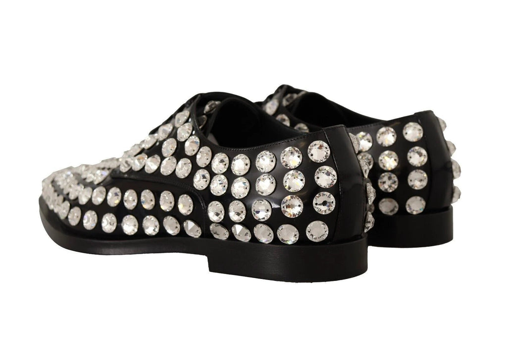 Dolce & Gabbana Black Leather Crystals Lace Up Formal Shoes by Dolce & Gabbana
