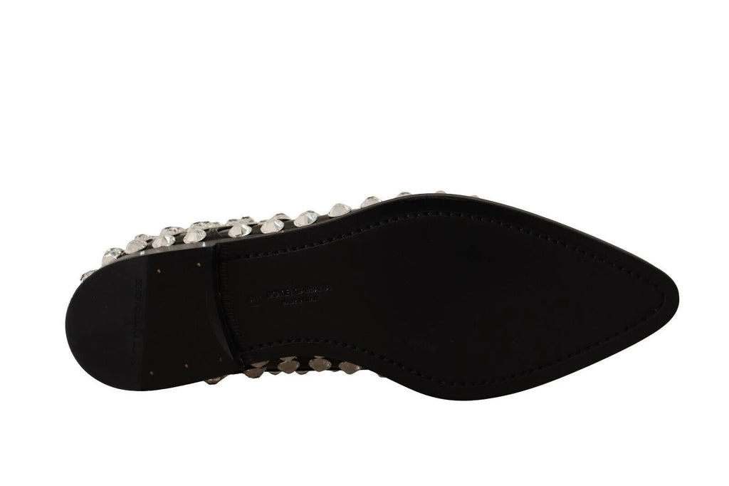 Dolce & Gabbana Black Leather Crystals Lace Up Formal Shoes by Dolce & Gabbana
