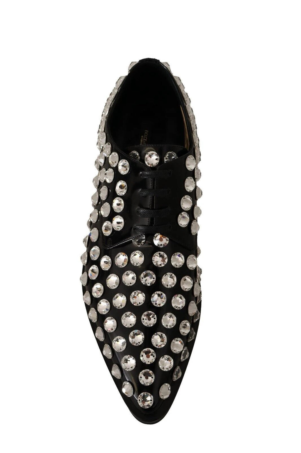Dolce & Gabbana Black Leather Crystals Lace Up Formal Shoes by Dolce & Gabbana