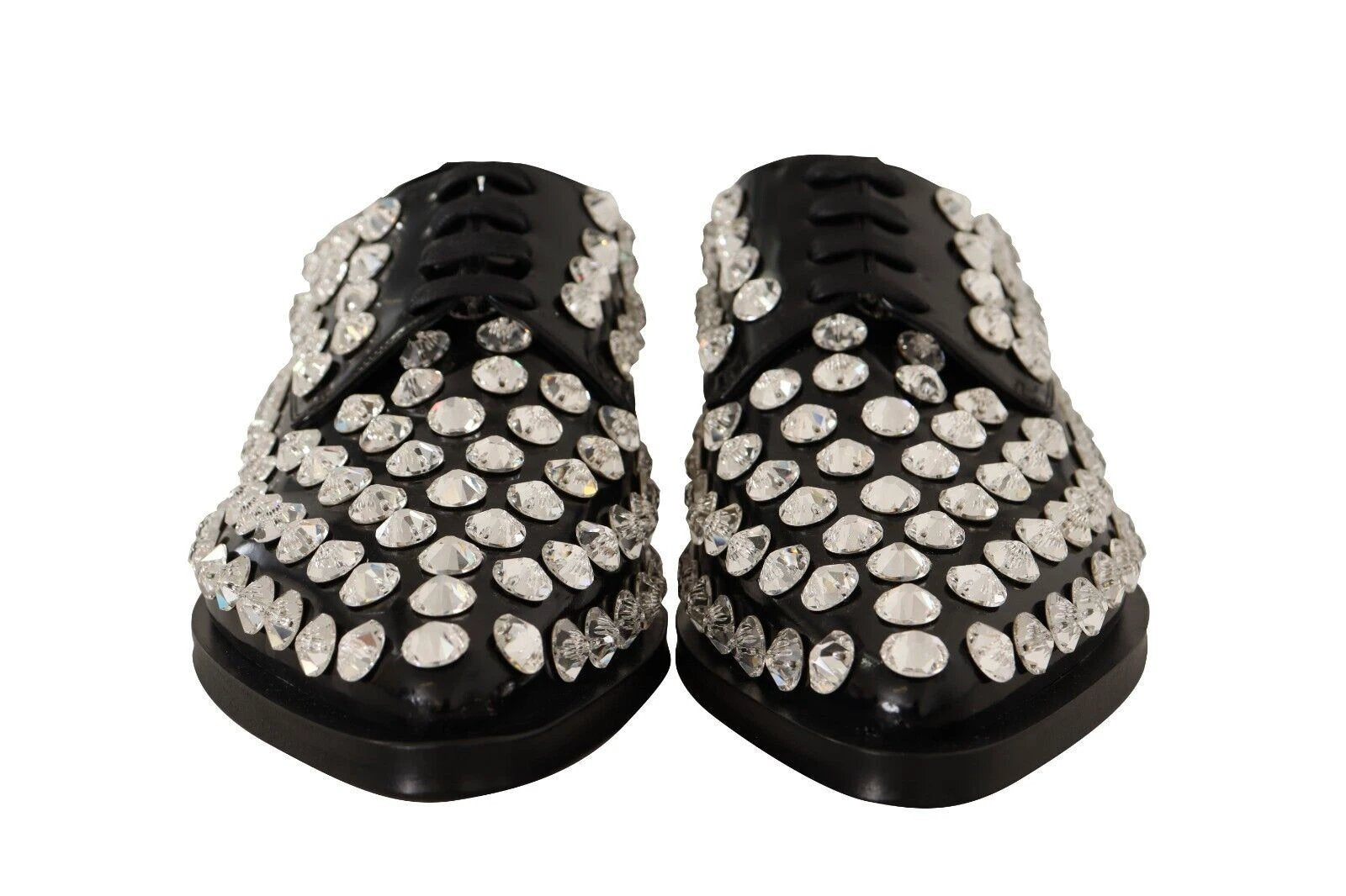Dolce & Gabbana Black Leather Crystals Lace Up Formal Shoes by Dolce & Gabbana