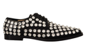 Dolce & Gabbana Black Leather Crystals Lace Up Formal Shoes by Dolce & Gabbana
