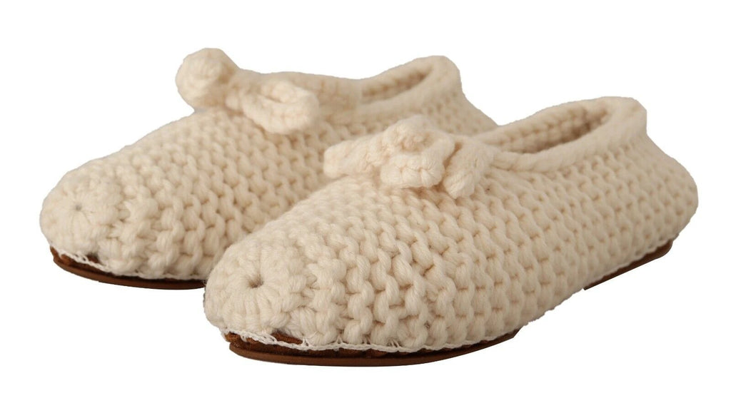 Dolce & Gabbana White Slip On Ballerina Flats Wool Knit Shoes by Dolce & Gabbana