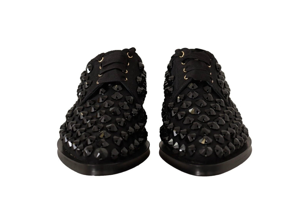 Dolce & Gabbana Black Lace Up Studded Formal Flats Shoes by Dolce & Gabbana