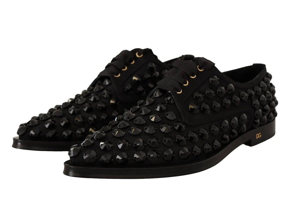 Dolce & Gabbana Black Lace Up Studded Formal Flats Shoes by Dolce & Gabbana