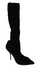 Dolce & Gabbana Black Stretch Socks Knee High Booties Shoes by Dolce & Gabbana