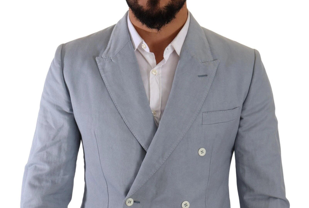 Dolce & Gabbana Blue Cotton Linen Slim Fit Jacket Coat Blazer by Dolce & Gabbana
