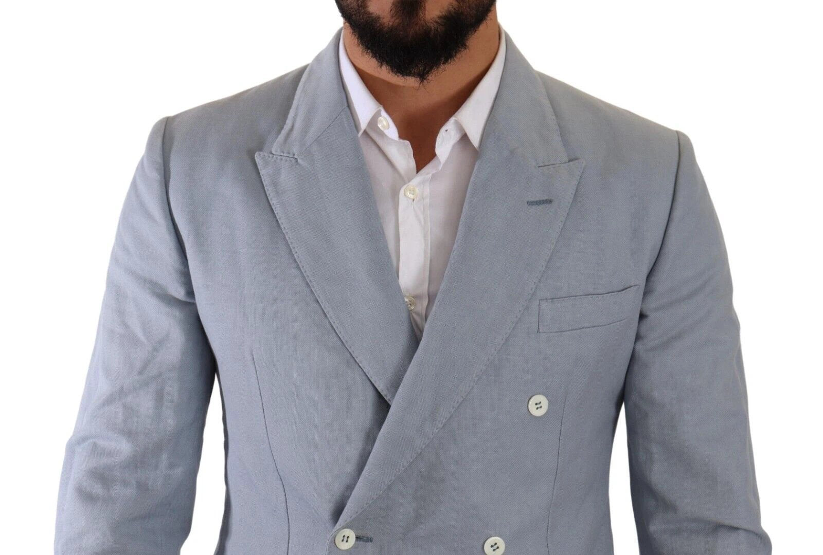 Dolce & Gabbana Blue Cotton Linen Slim Fit Jacket Coat Blazer by Dolce & Gabbana
