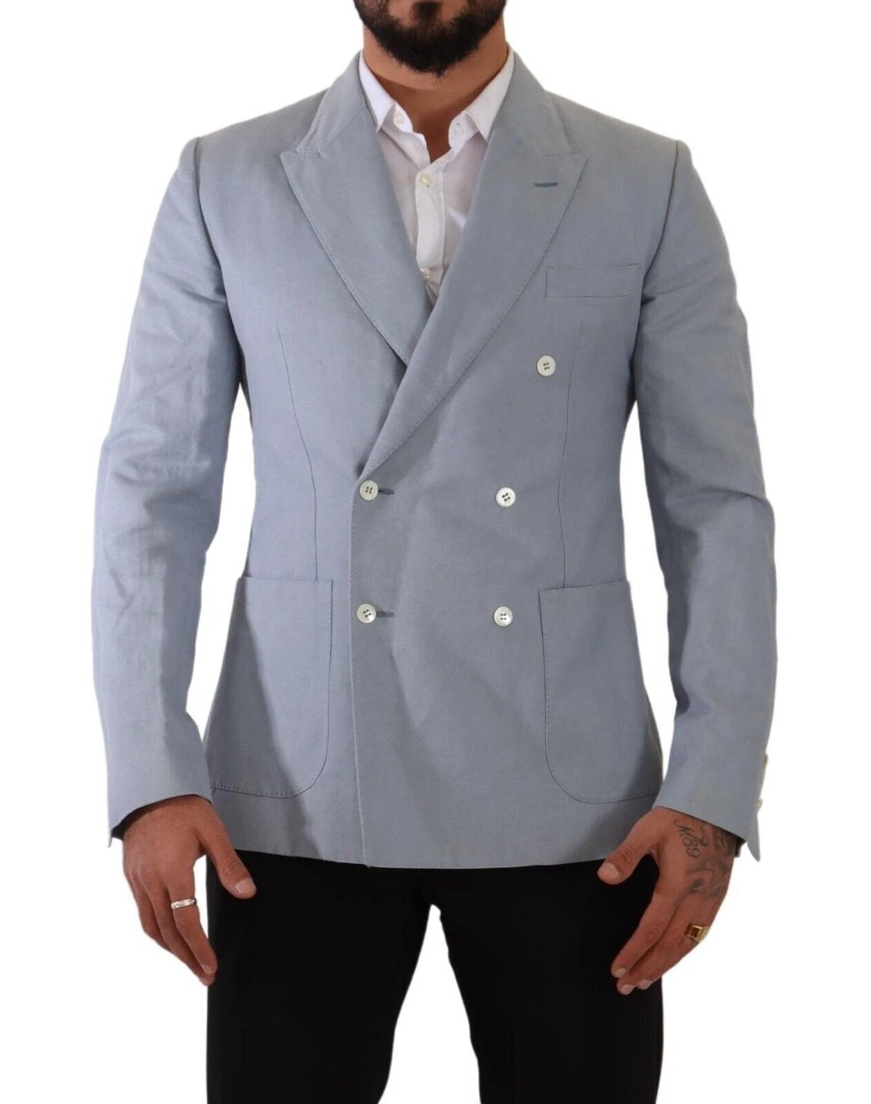 Dolce & Gabbana Blue Cotton Linen Slim Fit Jacket Coat Blazer by Dolce & Gabbana