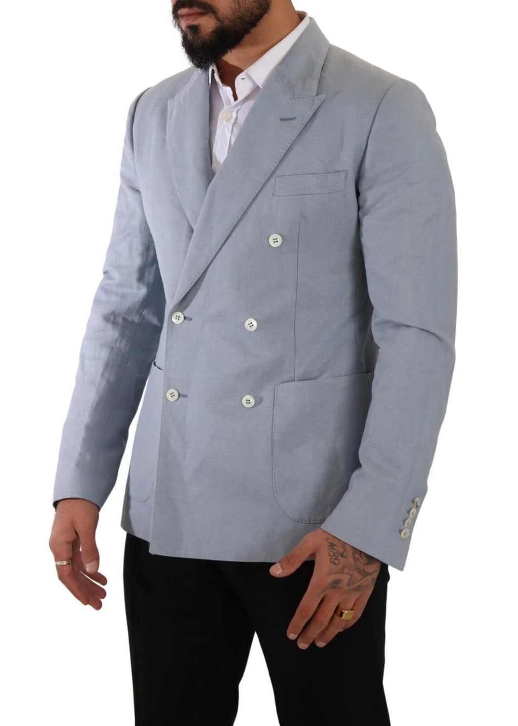 Dolce & Gabbana Blue Cotton Linen Slim Fit Jacket Coat Blazer by Dolce & Gabbana