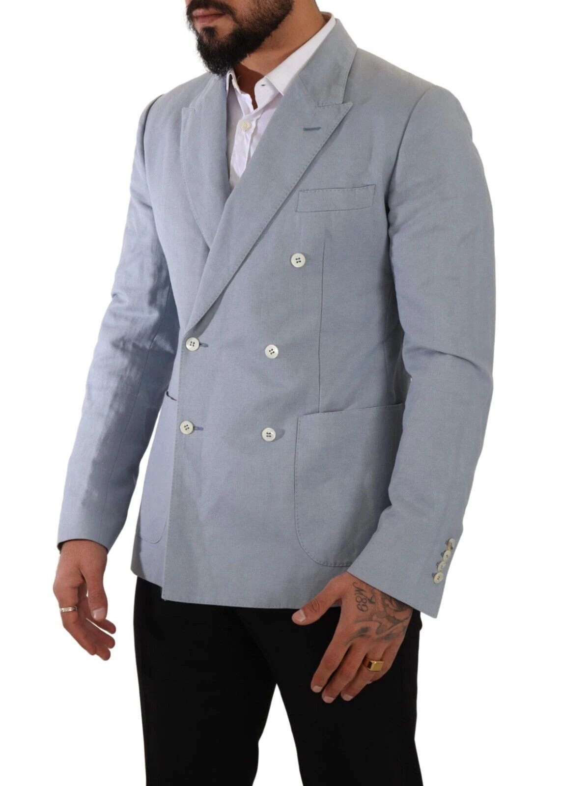 Dolce & Gabbana Blue Cotton Linen Slim Fit Jacket Coat Blazer by Dolce & Gabbana