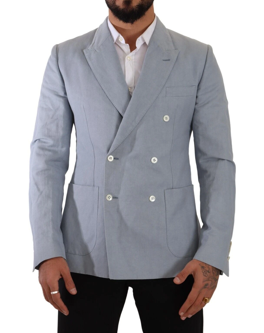 Dolce & Gabbana Blue Cotton Linen Slim Fit Jacket Coat Blazer by Dolce & Gabbana