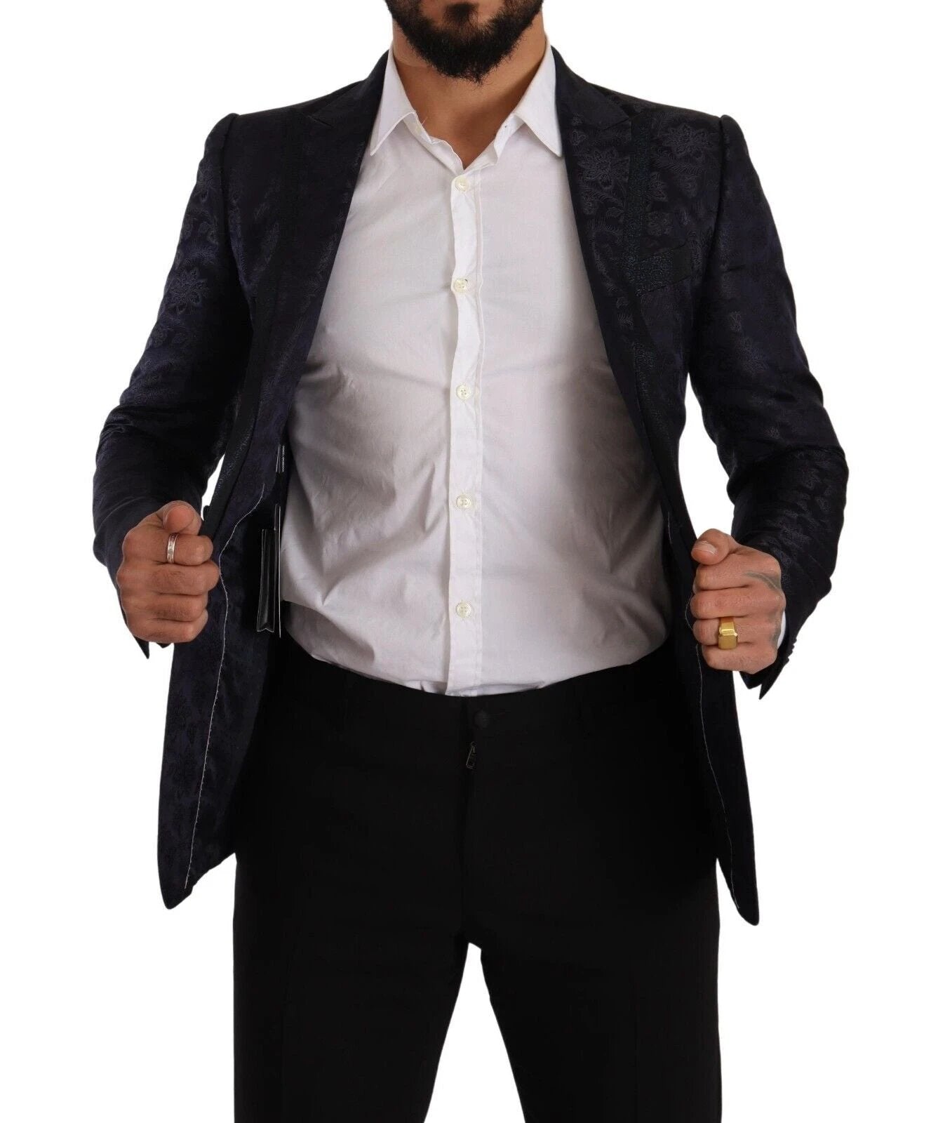 Dolce & Gabbana Blue Floral Jacquard Silk Coat MARTINI Blazer by Dolce & Gabbana