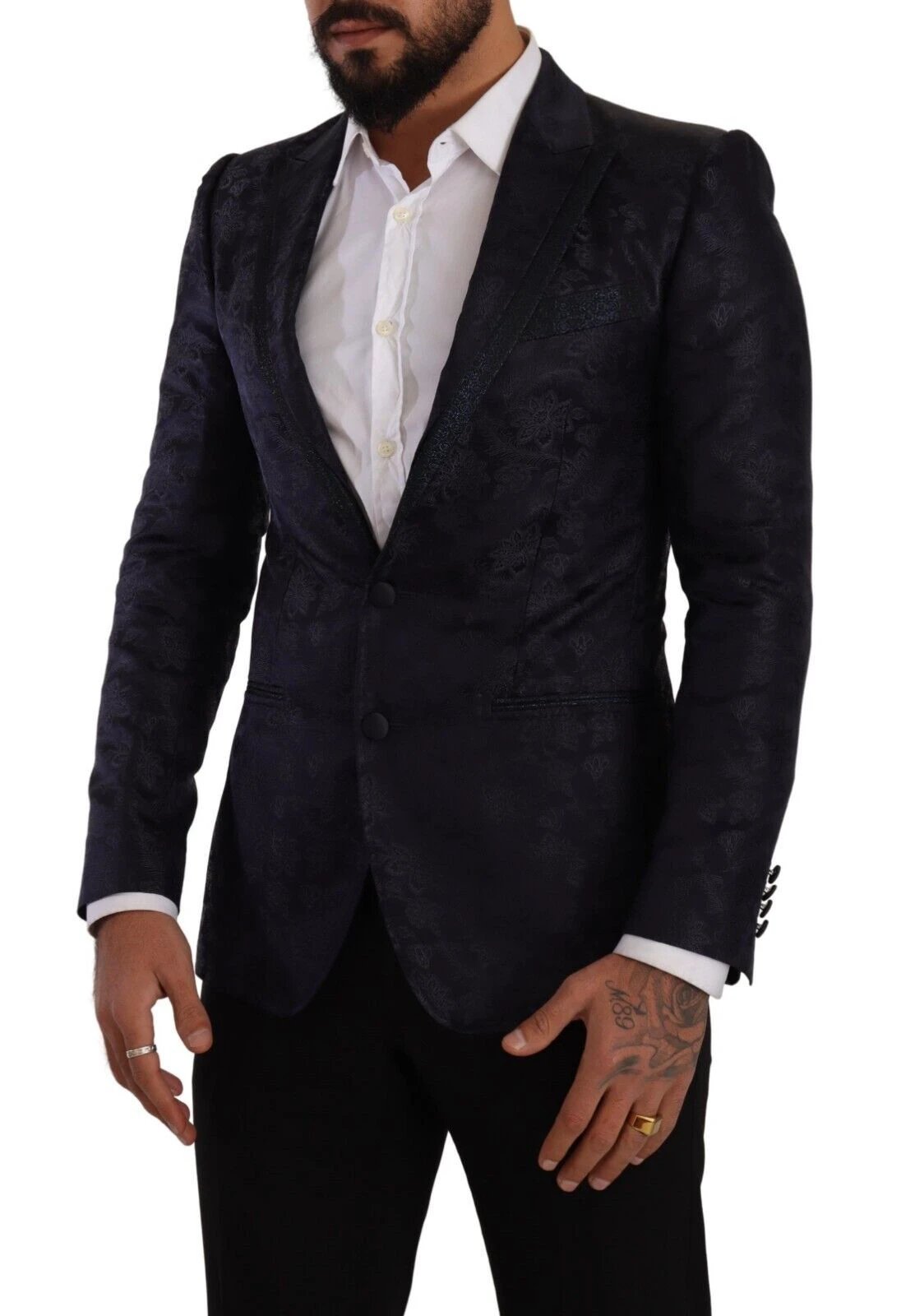 Dolce & Gabbana Blue Floral Jacquard Silk Coat MARTINI Blazer by Dolce & Gabbana