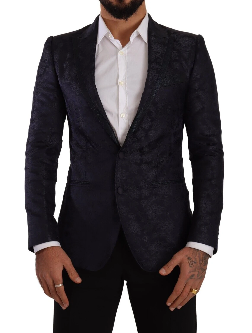 Dolce & Gabbana Blue Floral Jacquard Silk Coat MARTINI Blazer by Dolce & Gabbana