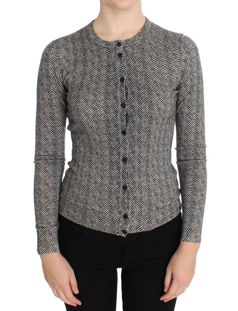 Dolce & Gabbana Black White Wool Top Cardigan Sweater by Dolce & Gabbana