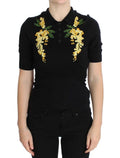 Dolce & Gabbana Black Silk Floral Embroidered Polo Top by Dolce & Gabbana
