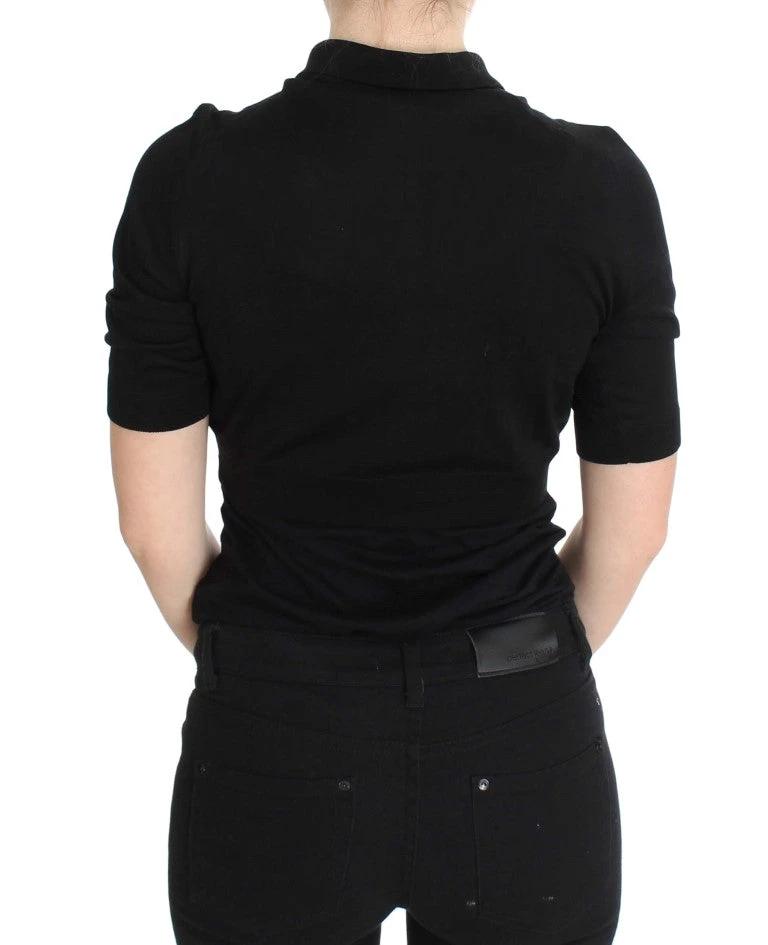 Dolce & Gabbana Black Silk Floral Embroidered Polo Top by Dolce & Gabbana